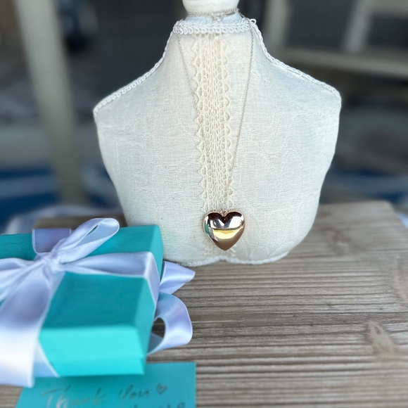 RARE Tiffany & Co Rubedo Puff Heart with Silver Chain Necklace, 18" - Picture 1 of 10